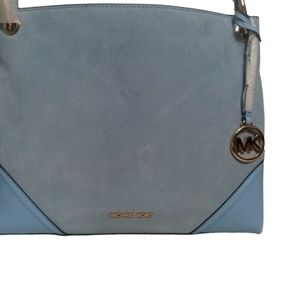 Michael Kors Nicole Shoulder Tote Light Sky Blue Suede and Leather